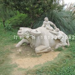 石雕牧童牛公園動物雕塑