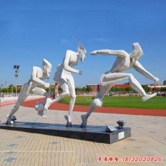 校園不銹鋼抽象踢足球人物雕塑